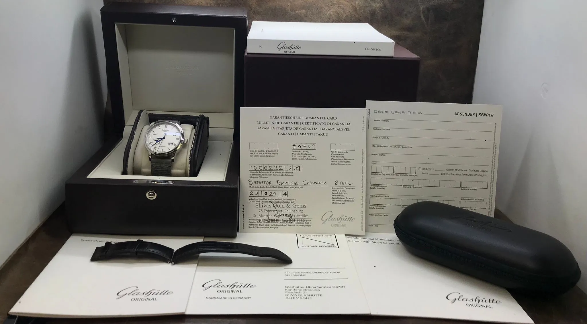 Glashutte Original Senator Perpetual Calendar Two straps - black leather & grey canvas 100-02-22-12-04  White Dial Automatic Men's Watch