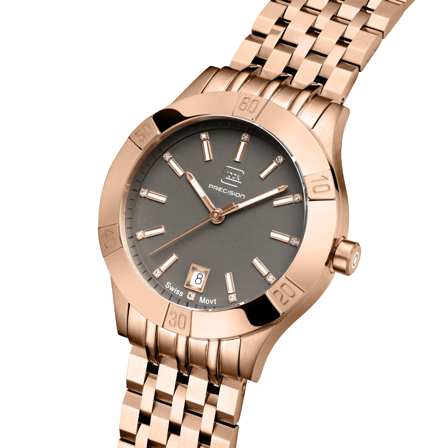 Glock Women's Stainless Steel Diamond Quartz Watch Rose Gold Gunmetal GW-31-2-18