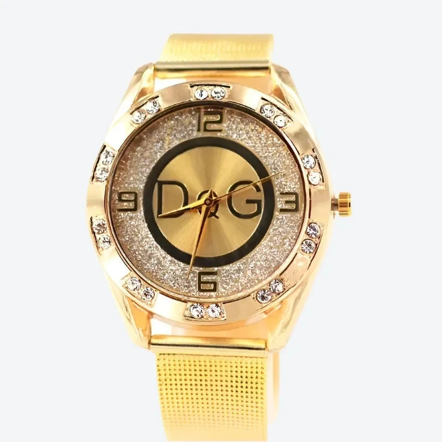 Gold Mesh Rhinestone Quartz Watches