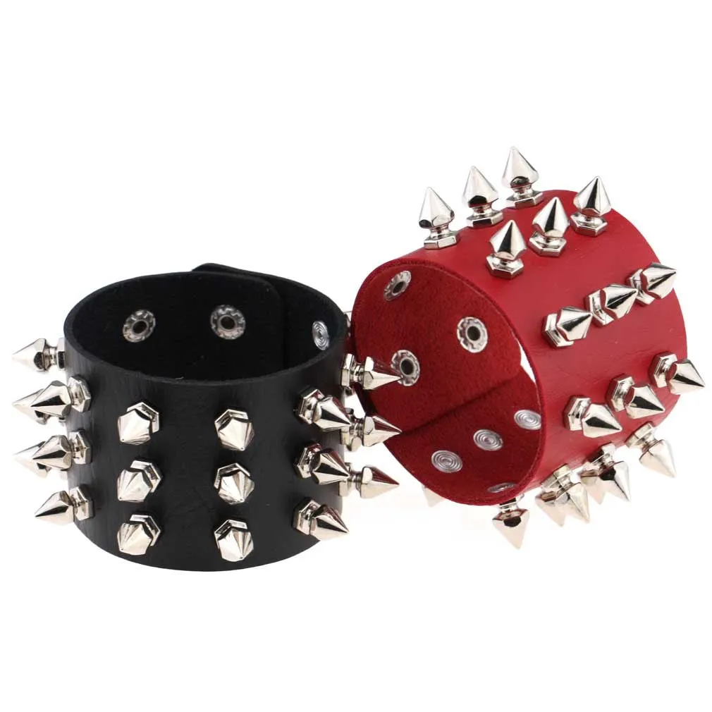 Gothic Delicate Cuspidal Spikes Rivet Leather Bracelets Punk Bracelet for Women Men  skin color