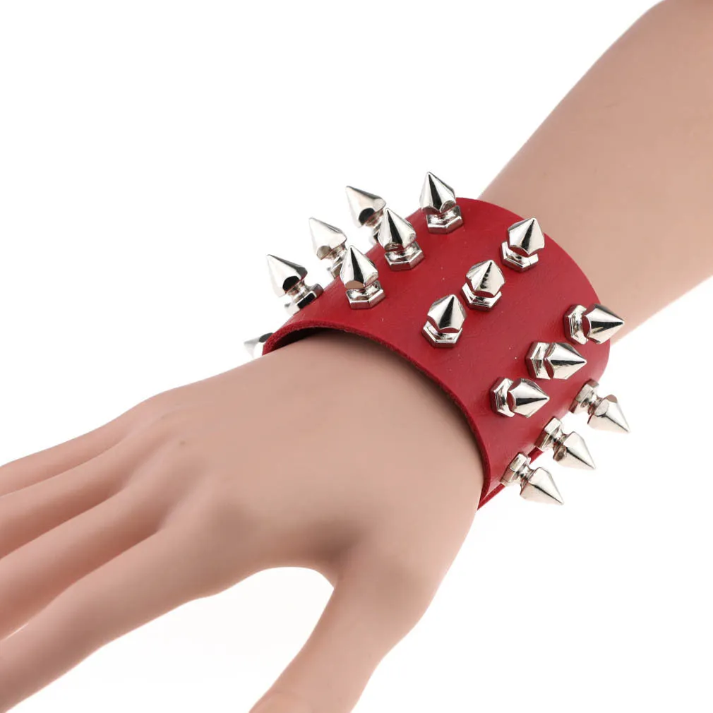 Gothic Delicate Cuspidal Spikes Rivet Leather Bracelets Punk Bracelet for Women Men  skin color