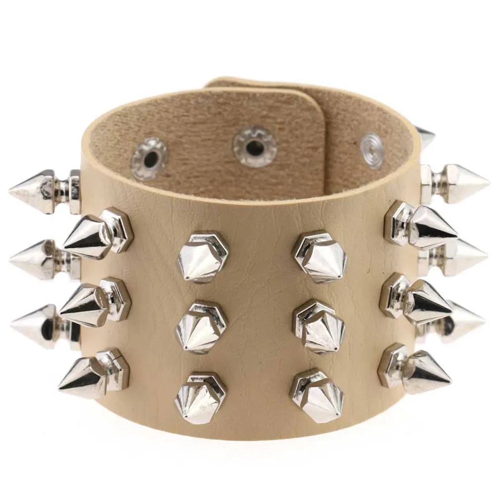 Gothic Delicate Cuspidal Spikes Rivet Leather Bracelets Punk Bracelet for Women Men  skin color