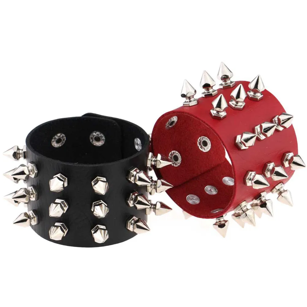 Gothic Delicate Cuspidal Spikes Rivet Leather Bracelets Punk Bracelet for Women Men  skin color