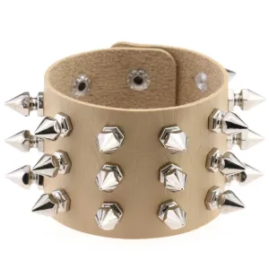 Gothic Delicate Cuspidal Spikes Rivet Leather Bracelets Punk Bracelet for Women Men  skin color