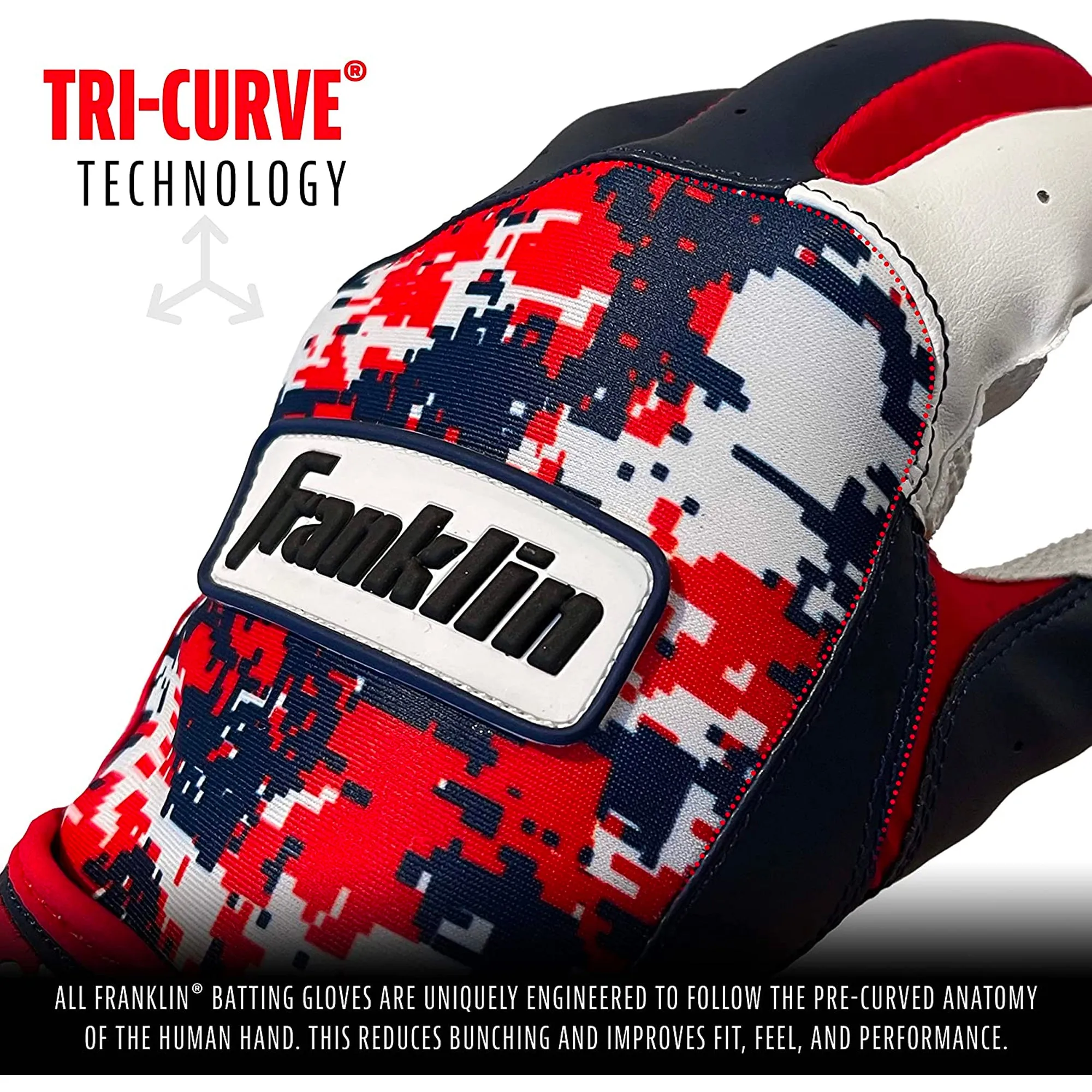 Guanteletas Beisbol Franklin Digitek Marino Rojo Blanco Camu ADULTO