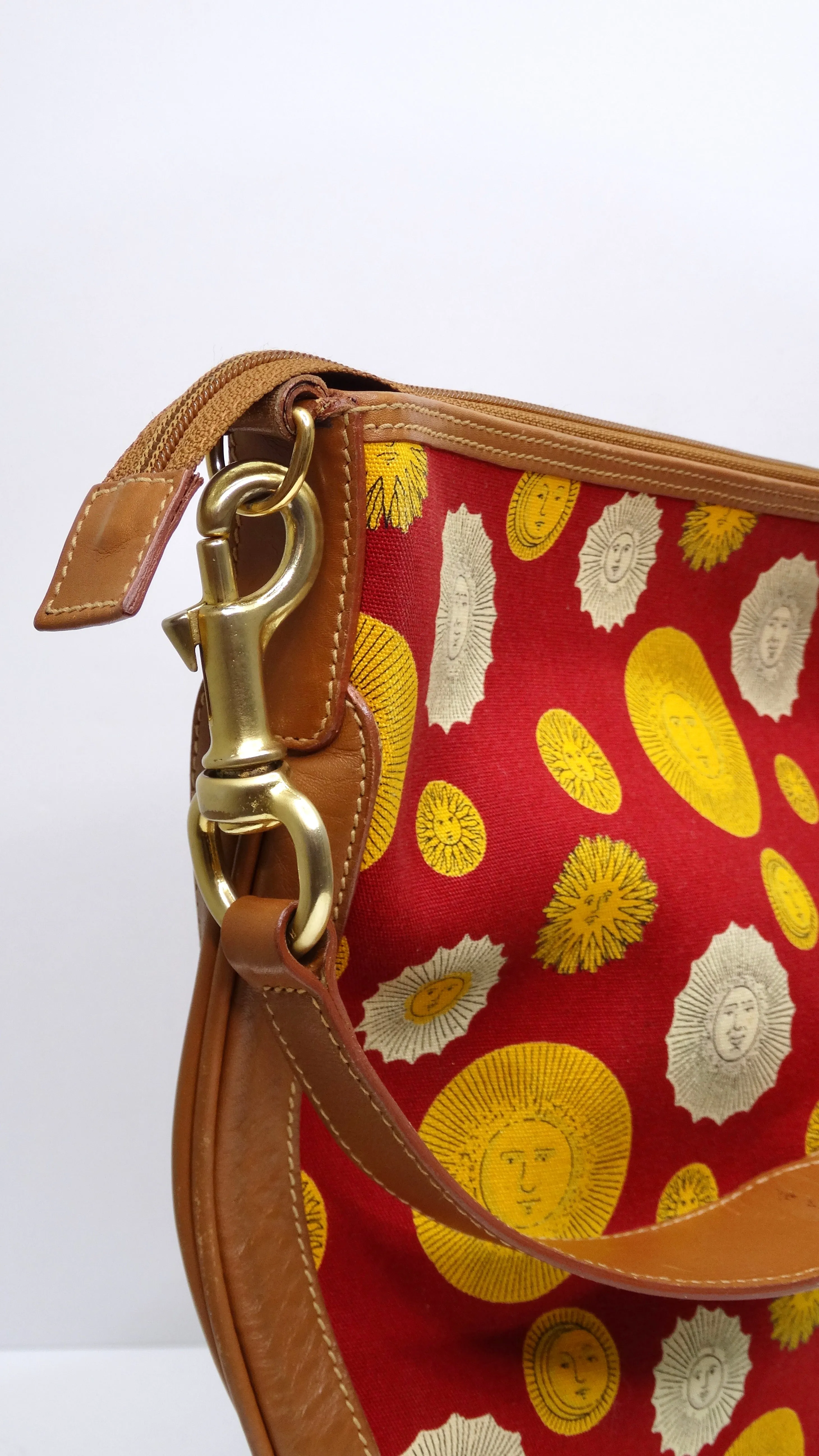 Gucci 1970s Canvas & Leather Sun Print Shoulder Bag