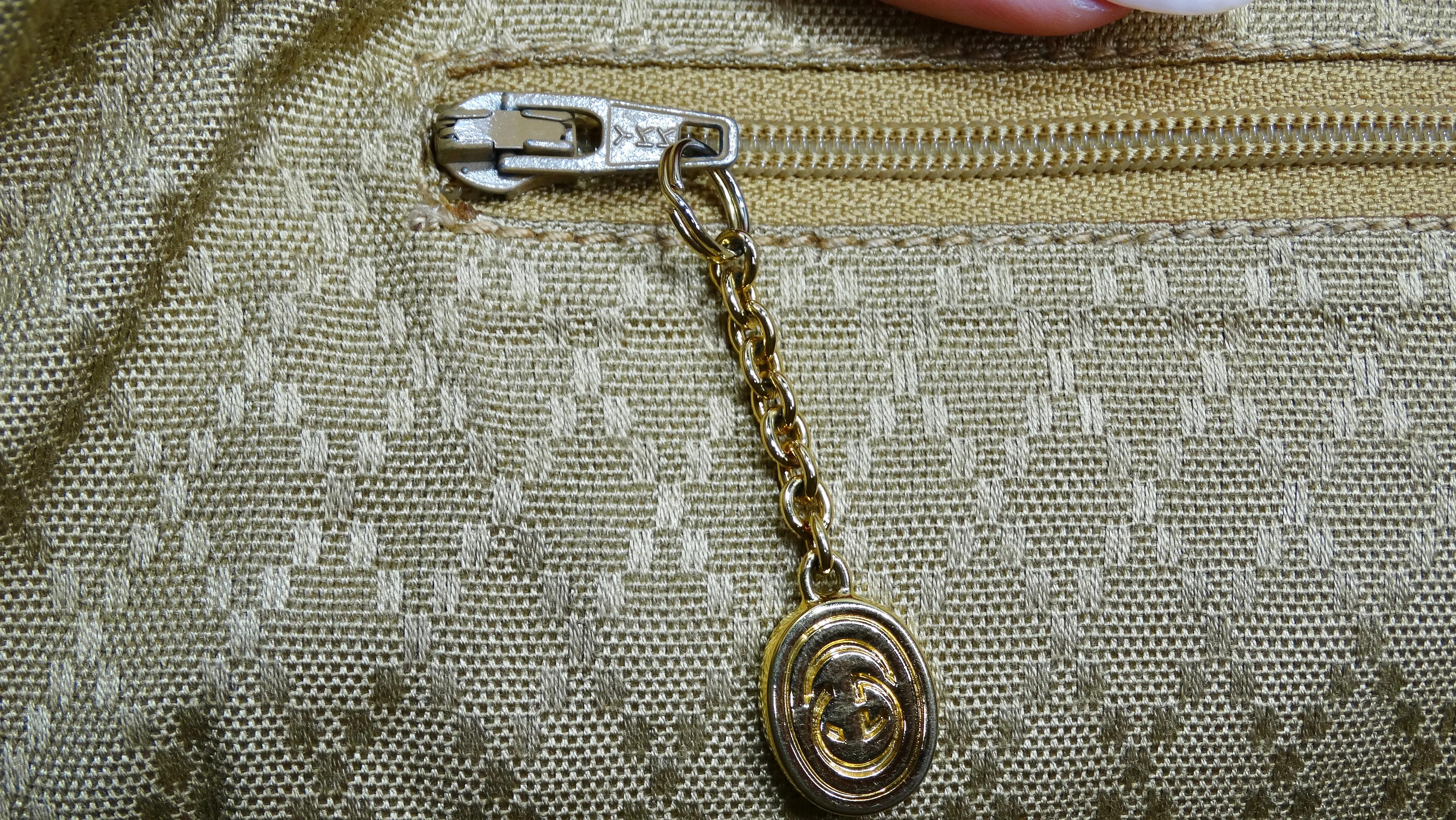 Gucci 1970s Canvas & Leather Sun Print Shoulder Bag