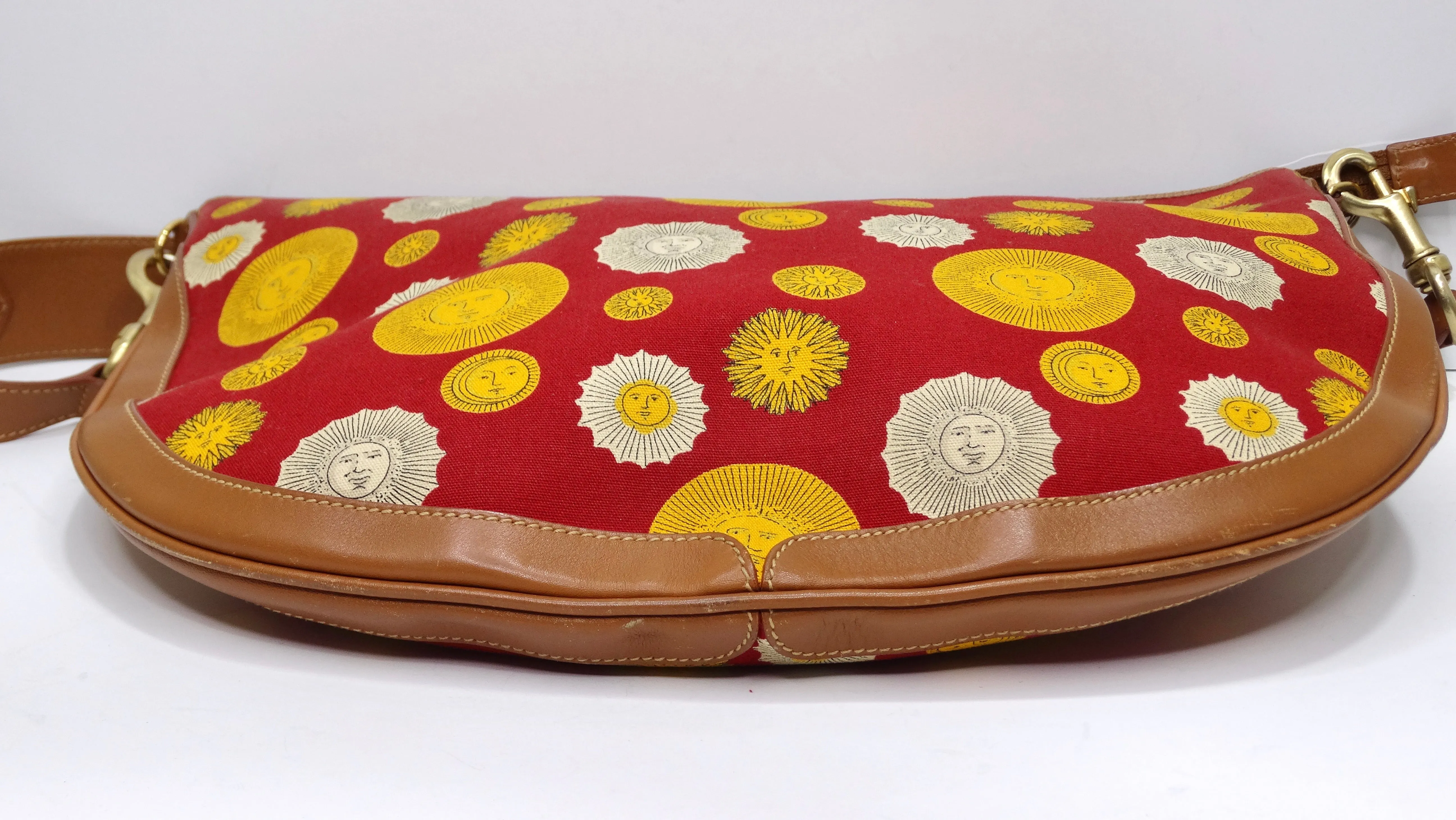 Gucci 1970s Canvas & Leather Sun Print Shoulder Bag