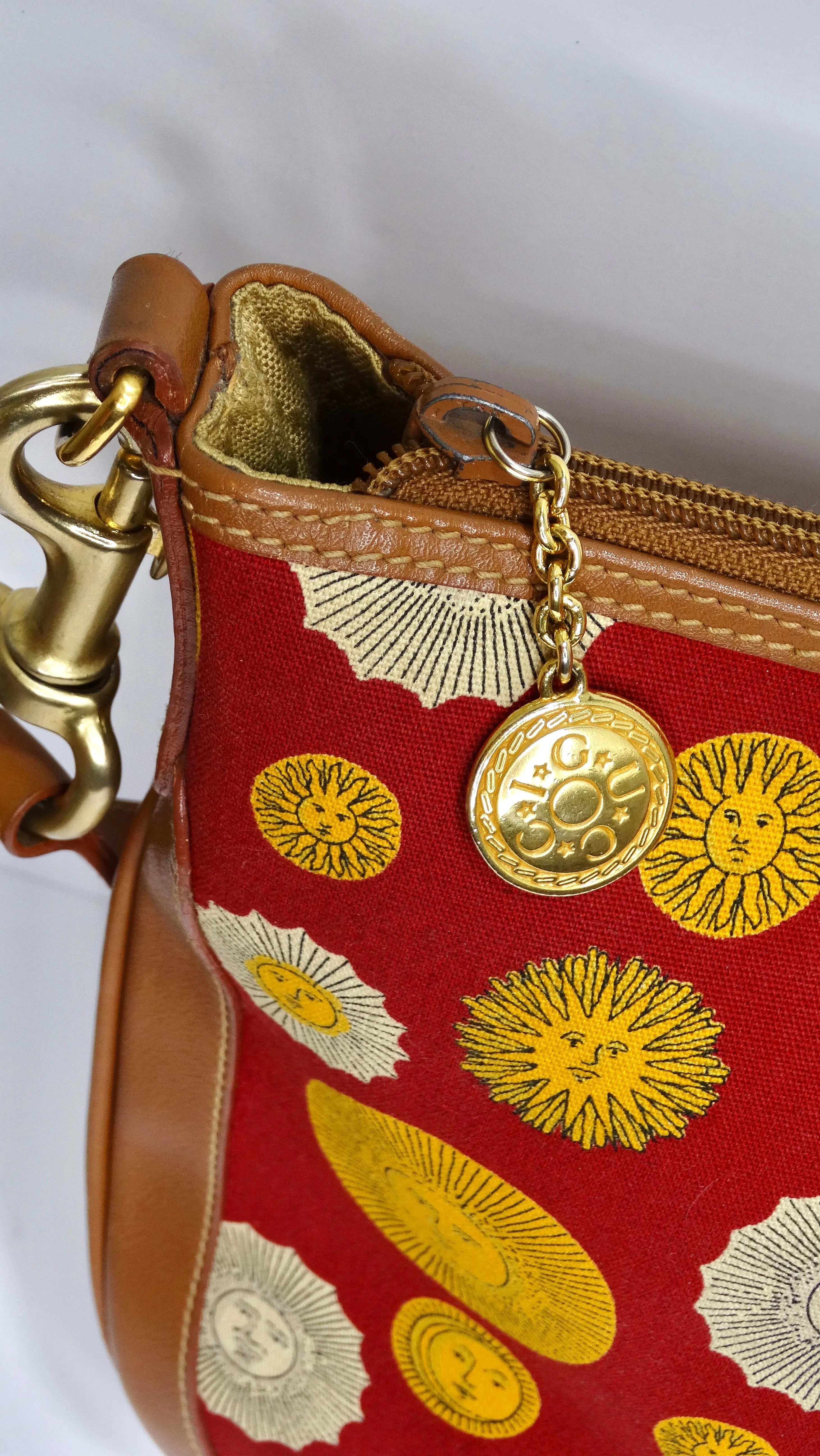 Gucci 1970s Canvas & Leather Sun Print Shoulder Bag