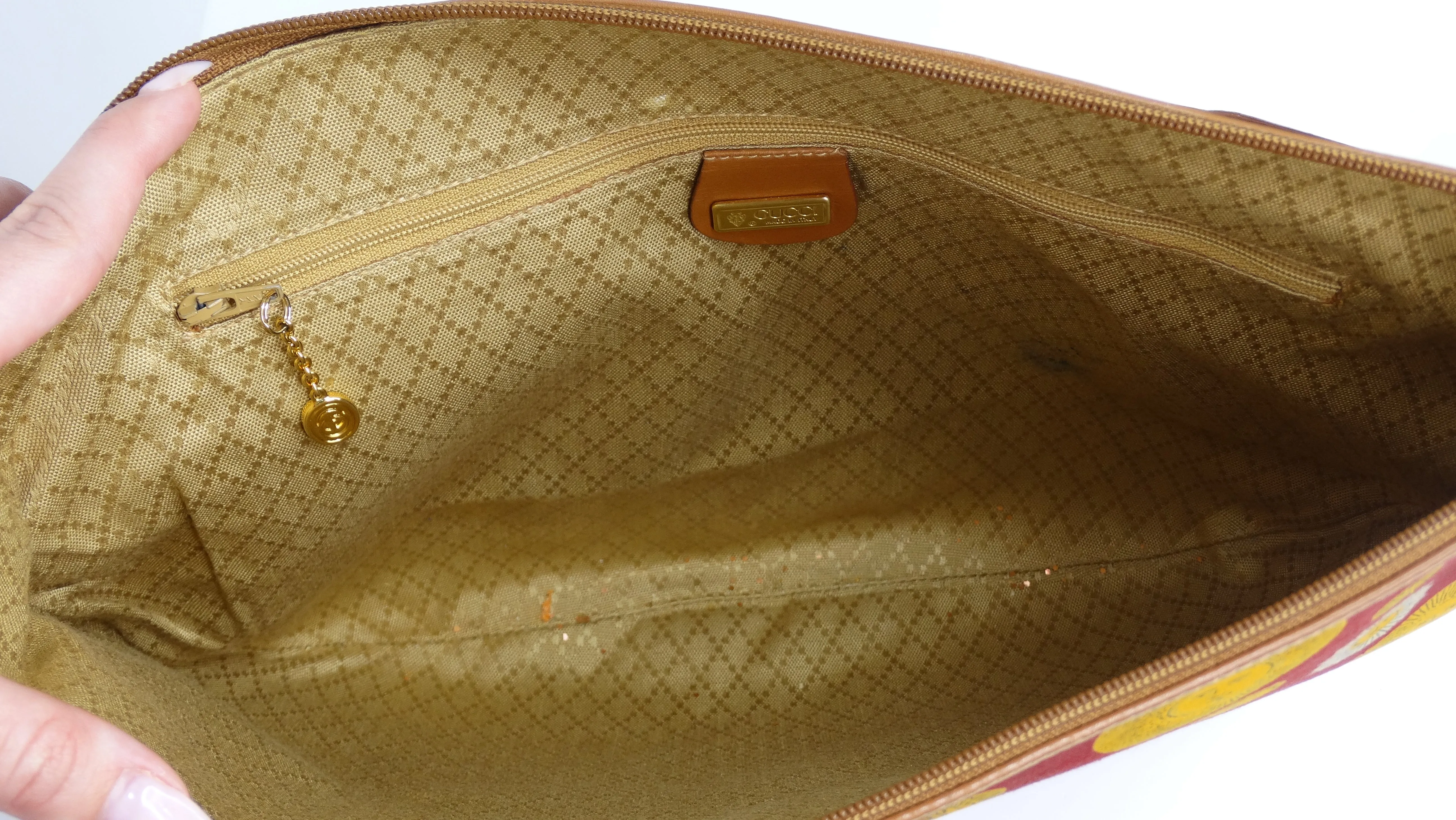 Gucci 1970s Canvas & Leather Sun Print Shoulder Bag