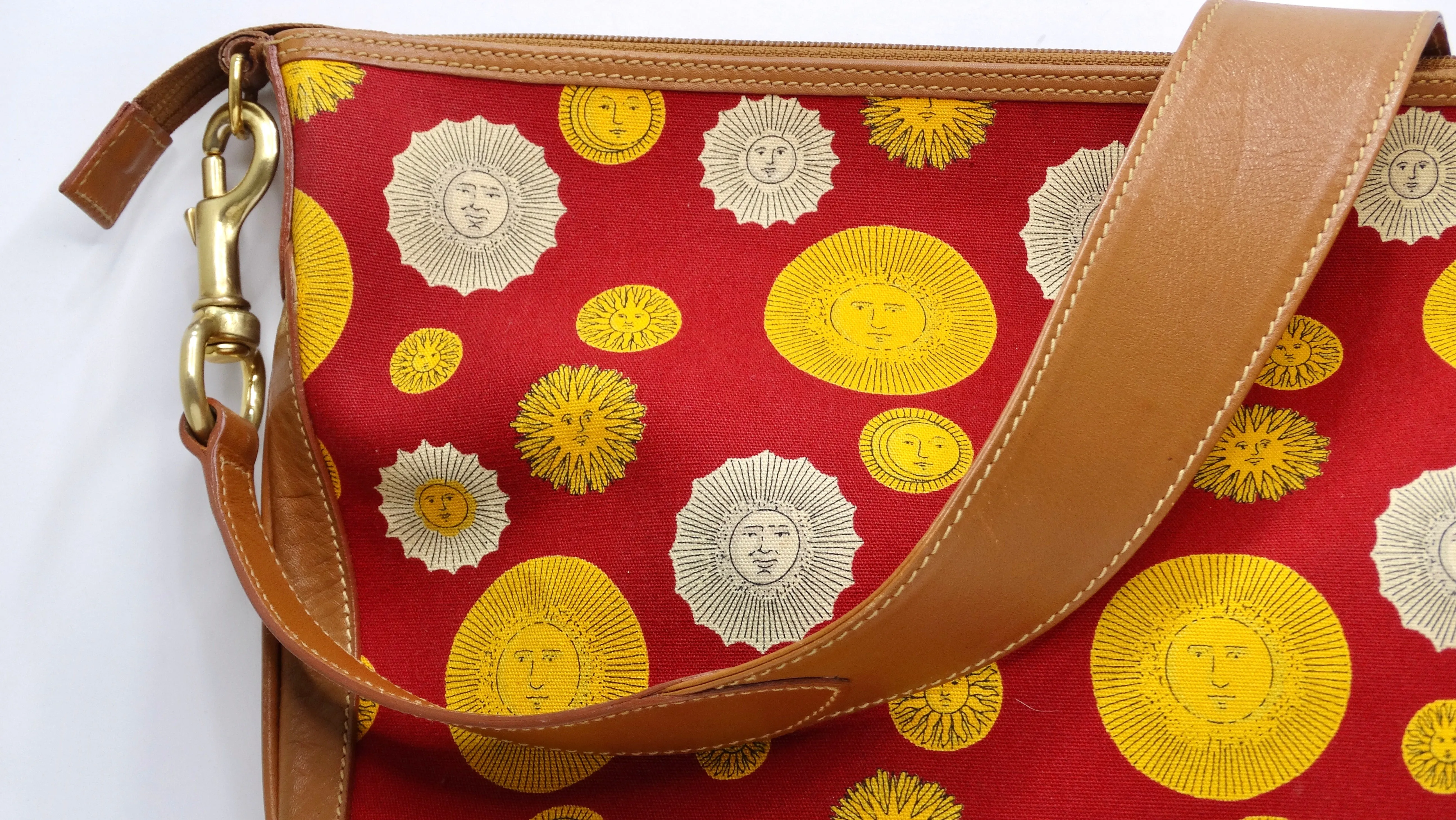 Gucci 1970s Canvas & Leather Sun Print Shoulder Bag