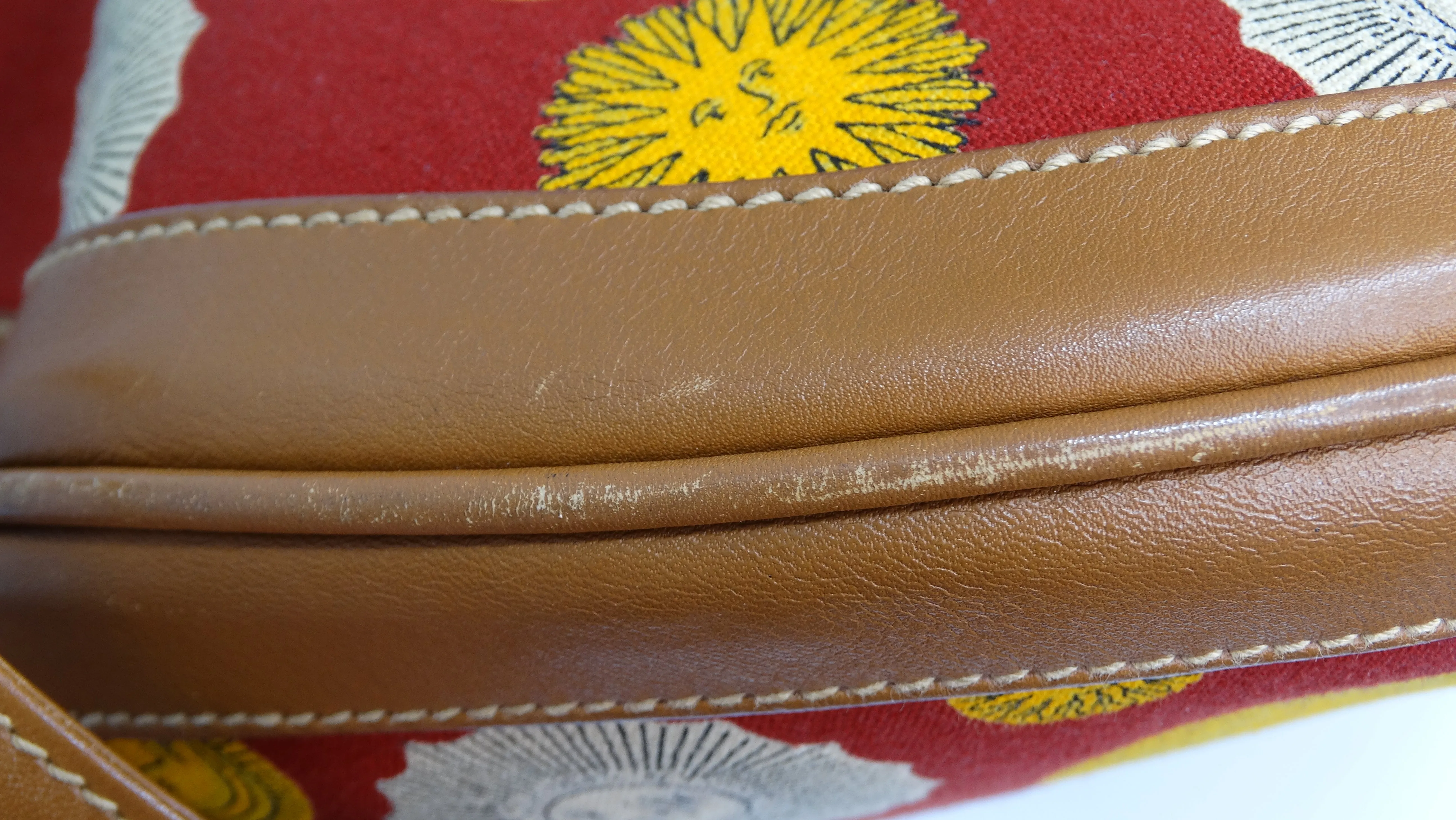 Gucci 1970s Canvas & Leather Sun Print Shoulder Bag