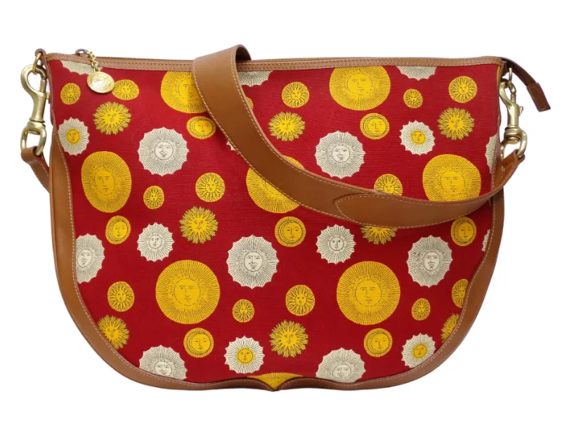 Gucci 1970s Canvas & Leather Sun Print Shoulder Bag