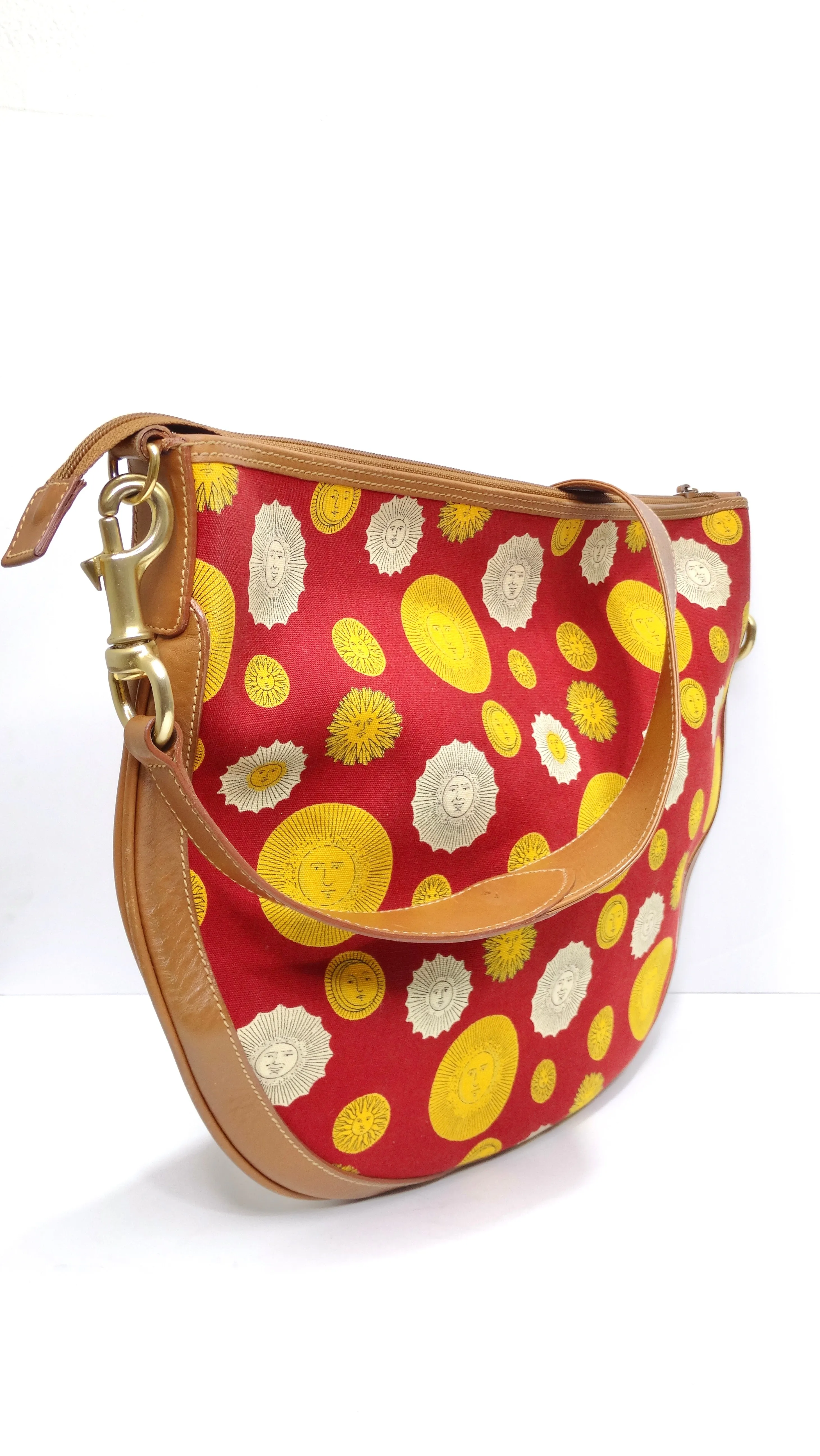 Gucci 1970s Canvas & Leather Sun Print Shoulder Bag