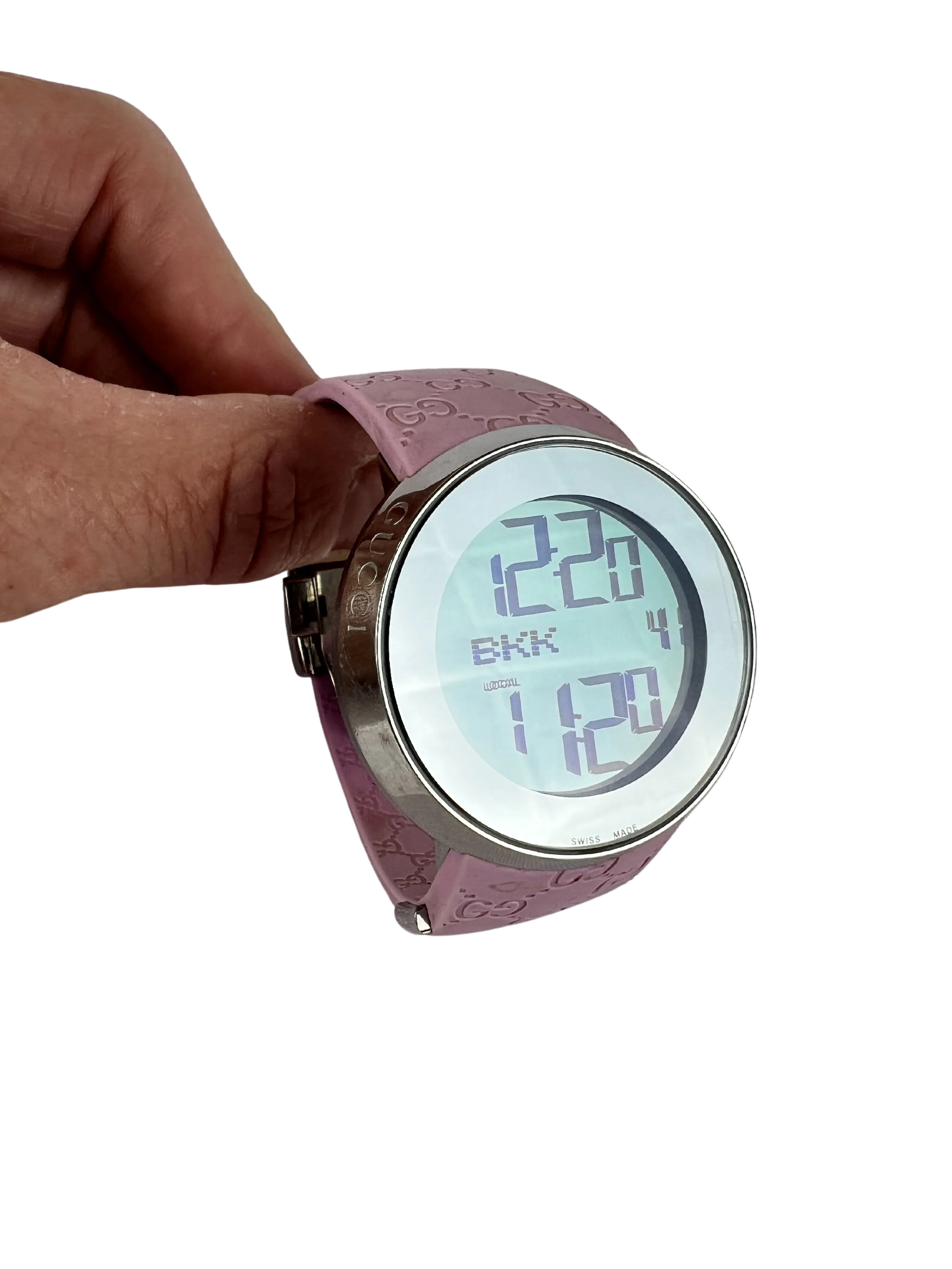 Gucci Women's Swiss Digital Watch with Pink Rubber Strap