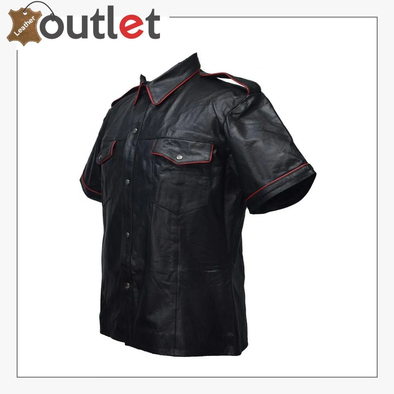 Handmade Mens Real Leather Black Police Shirt for Sale