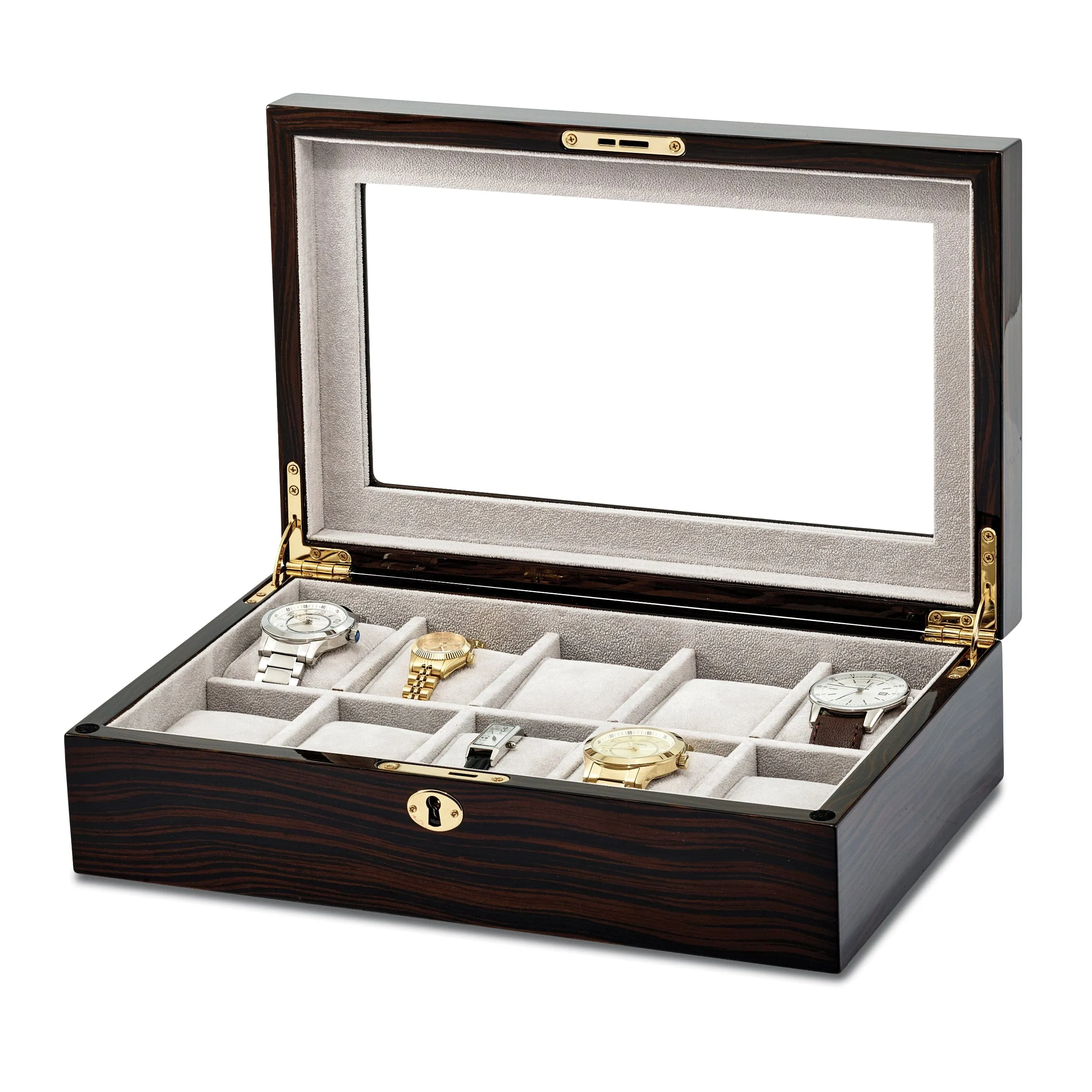High Gloss Ebony Finish Locking 10-Watch Case
