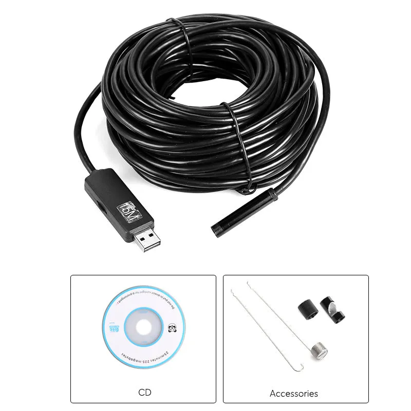 High Resolution Endoscope - IP66 Rating, 6 LED Lights, 1300??1200 Video Resolution, 15 Meter Long Cable, USB 2.0