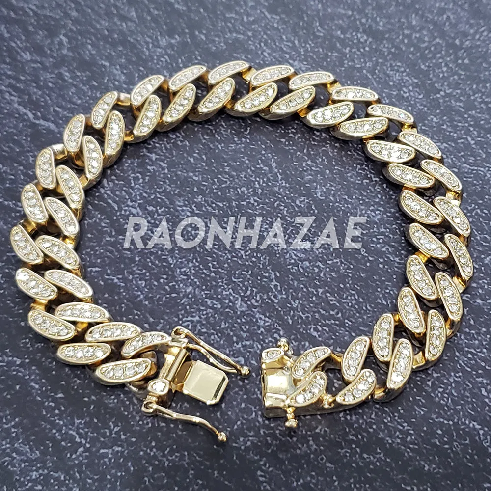 HIP HOP ICED GOLD FINISHED LAB DIAMOND YZY WATCH W/ BUST DOWN CUBAN BRACELET