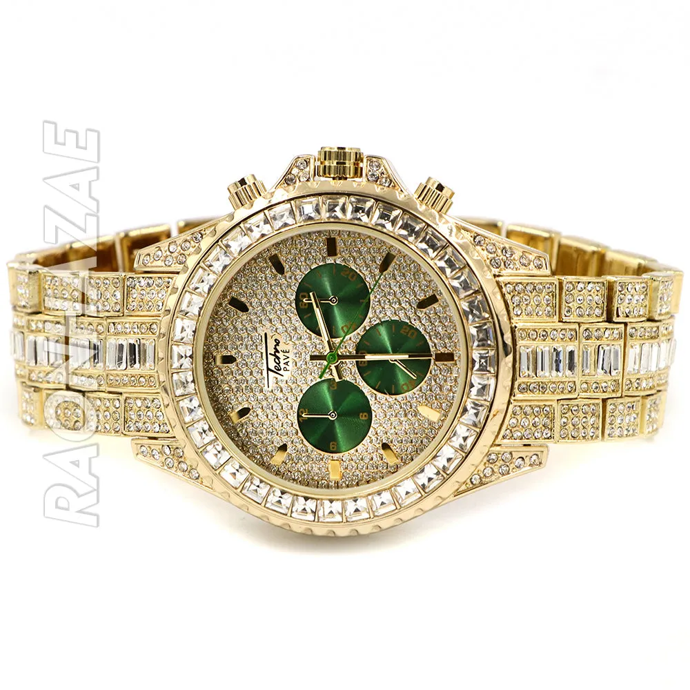 Hip Hop Iced Raonhazae Lab Diamond Drake Watch and 12mm Cuban Link Bracelet Set