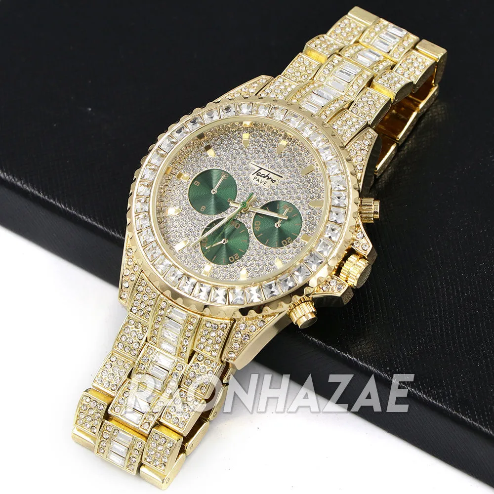 Hip Hop Iced Raonhazae Lab Diamond Drake Watch and 12mm Cuban Link Bracelet Set