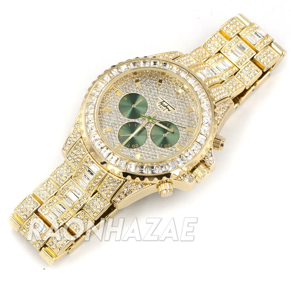 Hip Hop Iced Raonhazae Lab Diamond Drake Watch and 12mm Cuban Link Bracelet Set