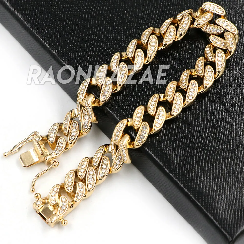 Hip Hop Iced Raonhazae Lab Diamond Drake Watch and 12mm Cuban Link Bracelet Set