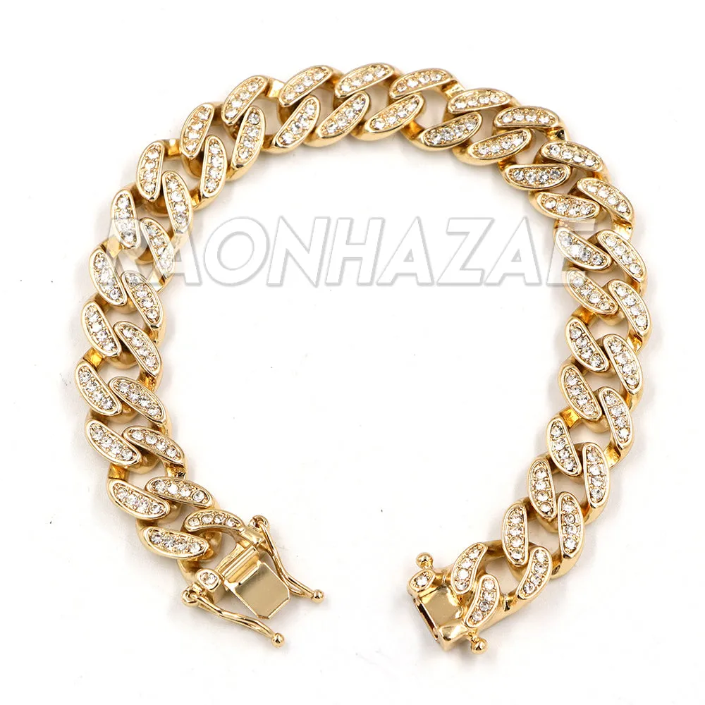 Hip Hop Iced Raonhazae Lab Diamond Drake Watch and 12mm Cuban Link Bracelet Set