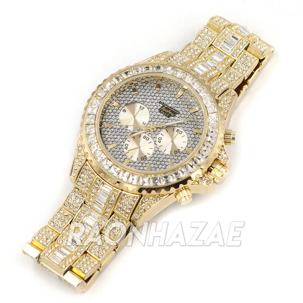 Hip Hop Iced Raonhazae Lab Diamond Watch and 12mm Cuban Link Bracelet Set