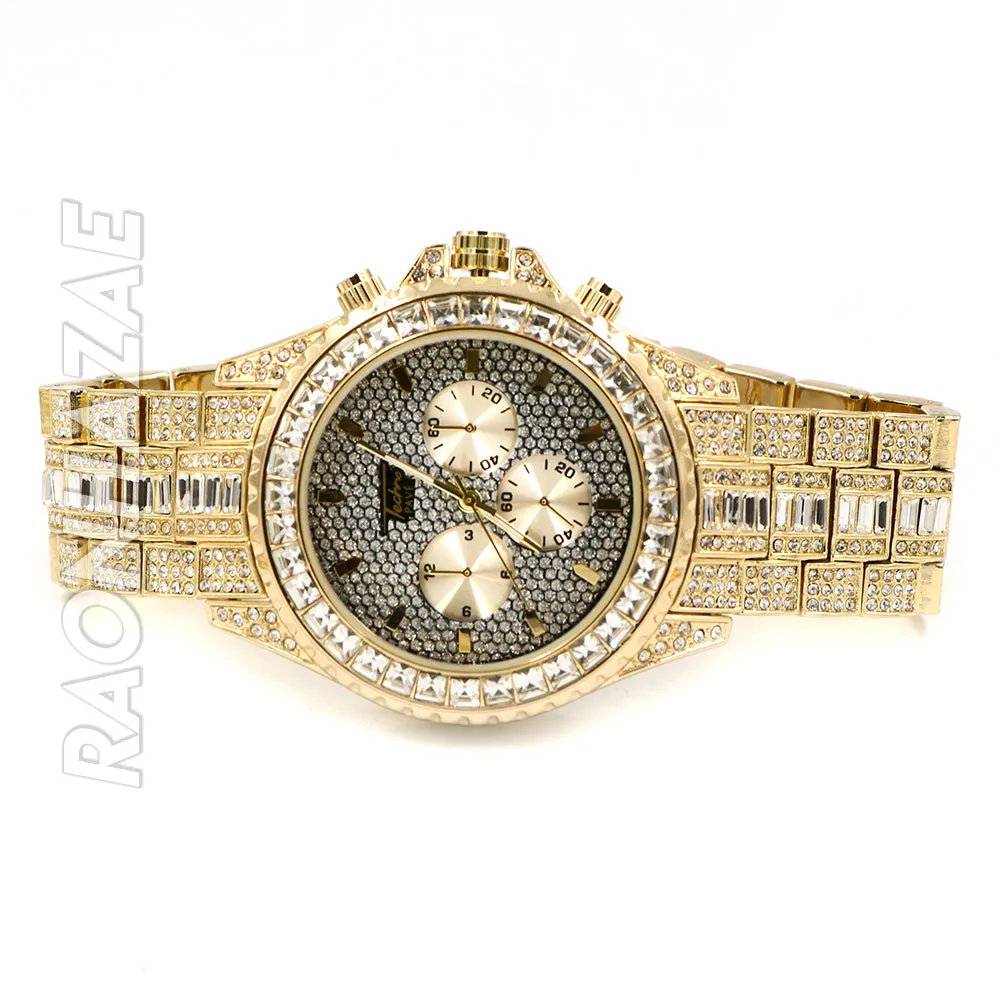 Hip Hop Iced Raonhazae Lab Diamond Watch and 12mm Cuban Link Bracelet Set