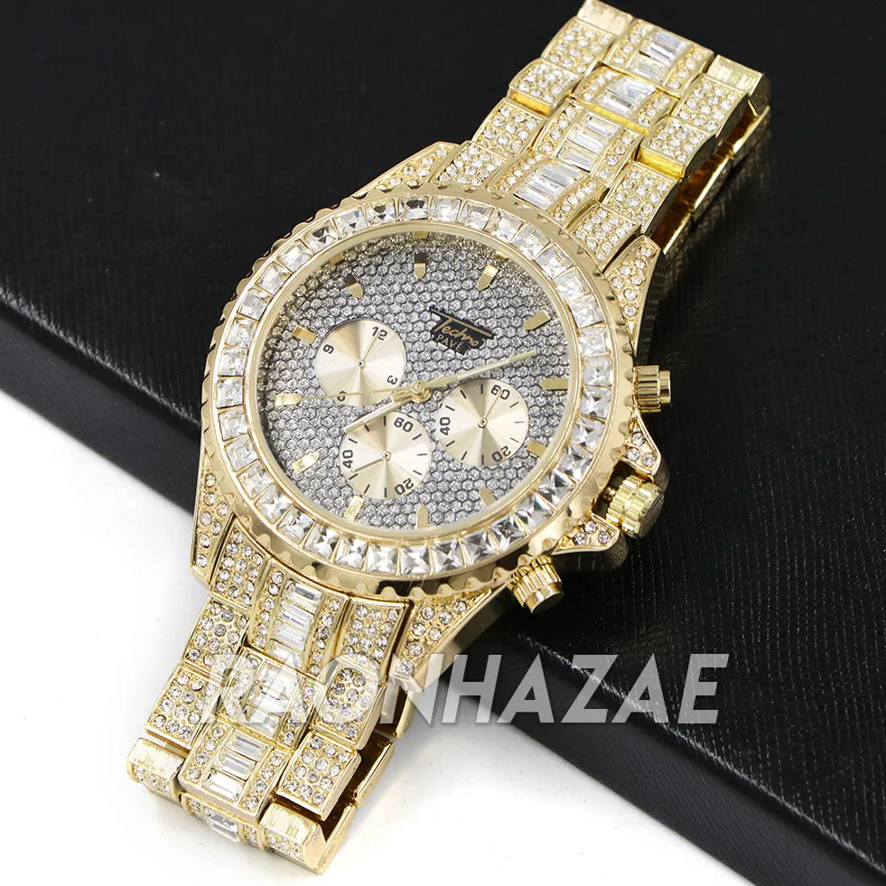 Hip Hop Iced Raonhazae Lab Diamond Watch and 12mm Cuban Link Bracelet Set
