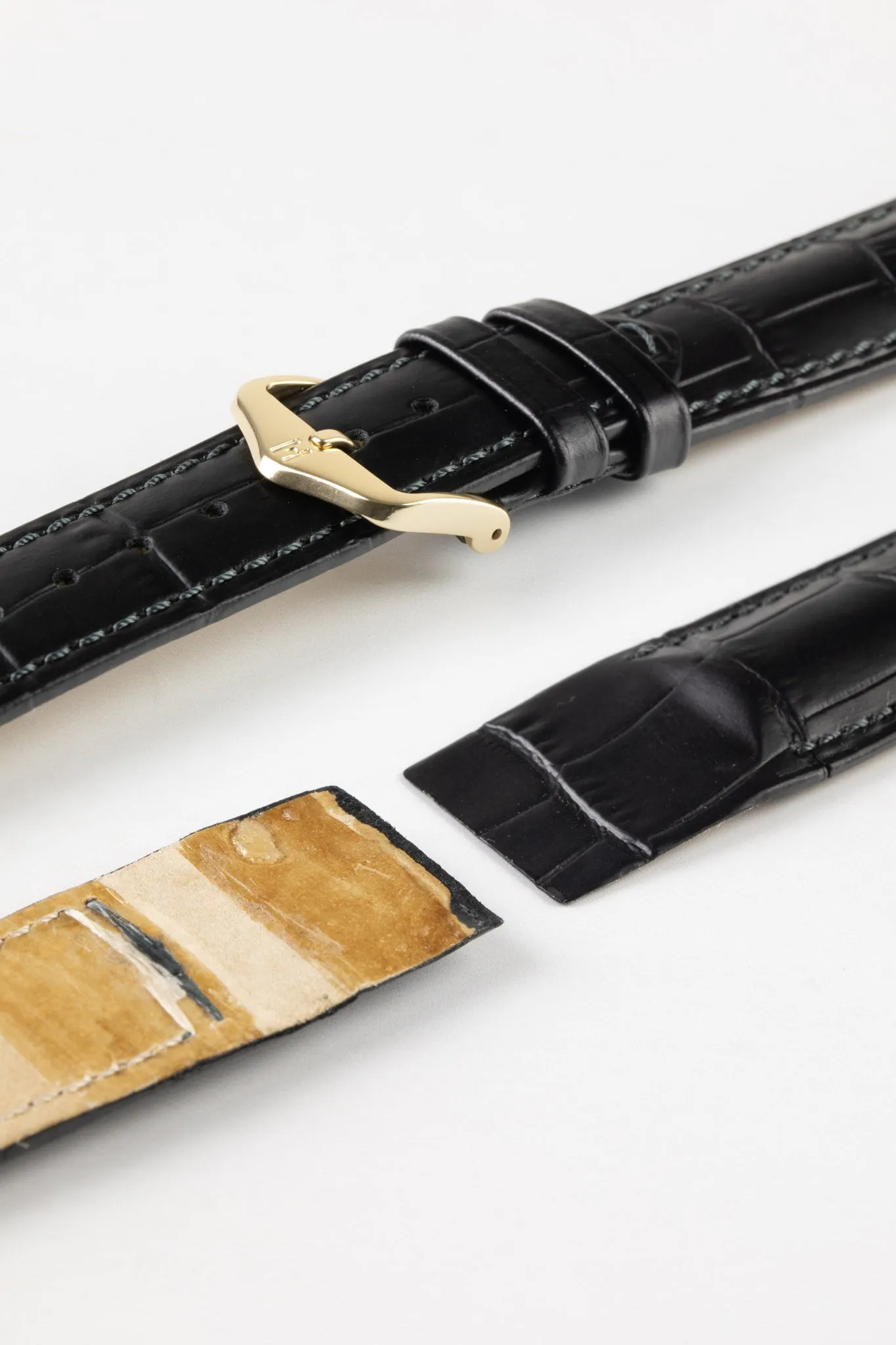 Hirsch DUKE Open Ended Alligator Embossed Leather Watch Strap in BLACK