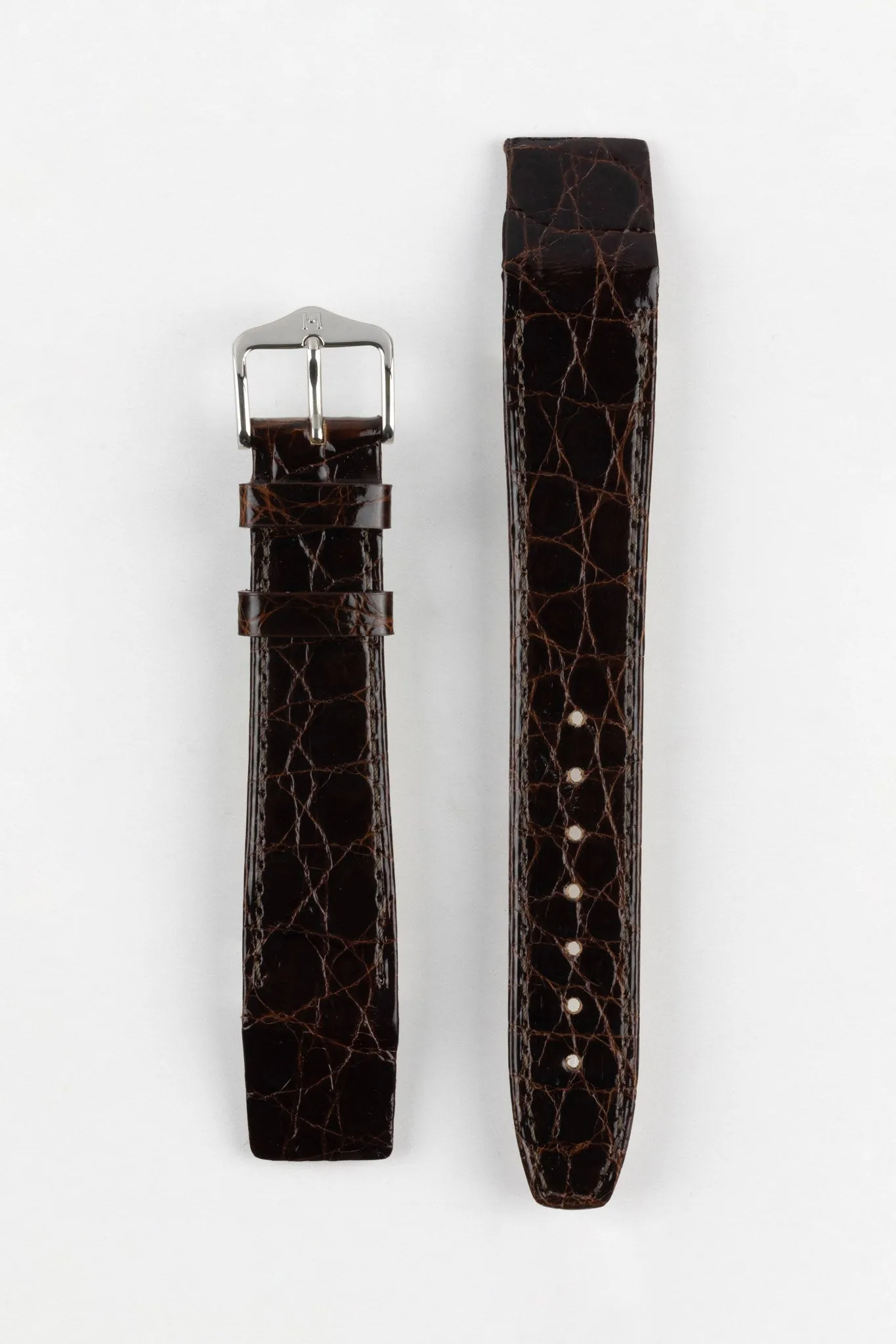 Hirsch GENUINE CROCO Open-Ended Crocodile Leather Watch Strap in BROWN