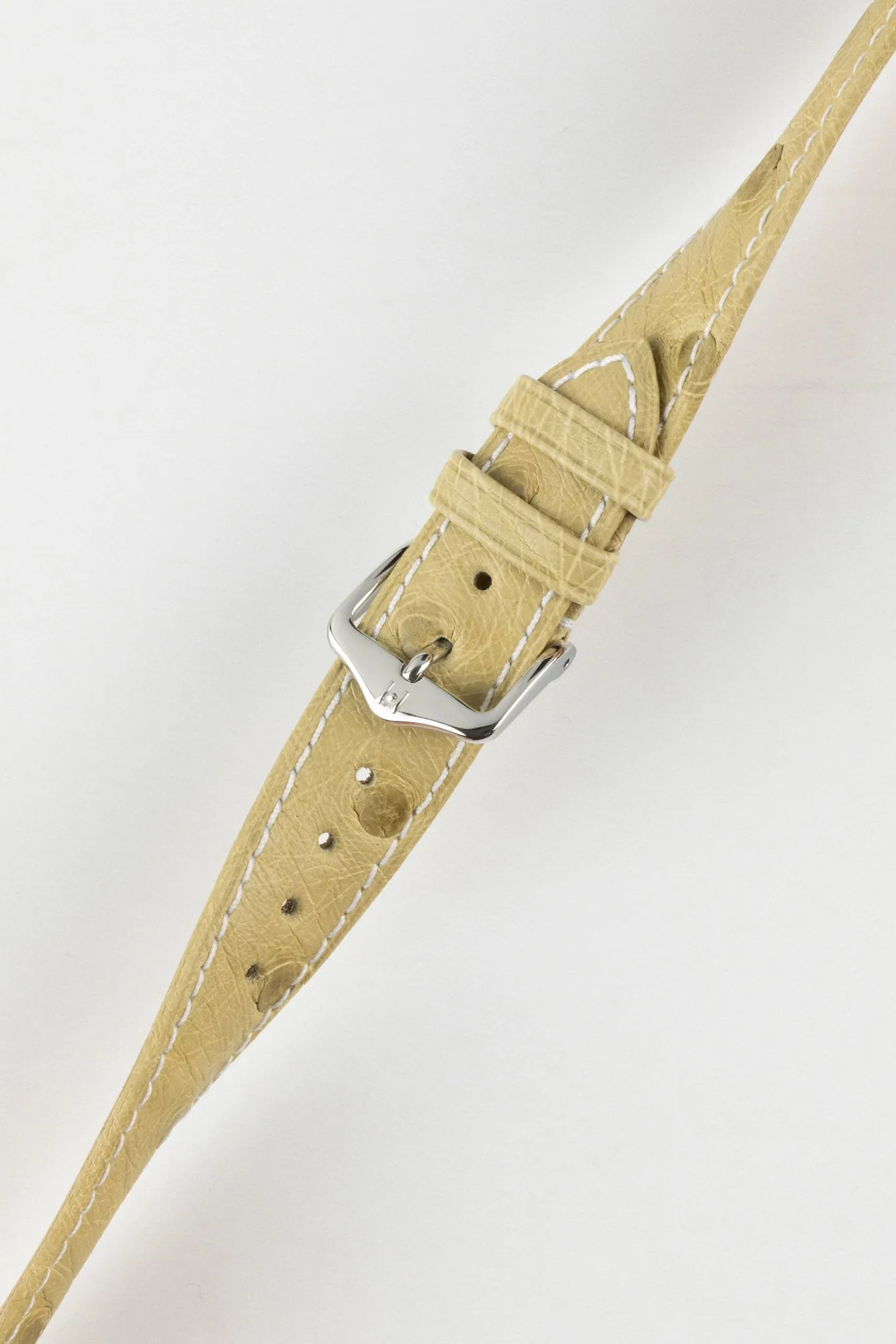 Hirsch MASSAI OSTRICH Leather Watch Strap in BEIGE With WHITE Stitching