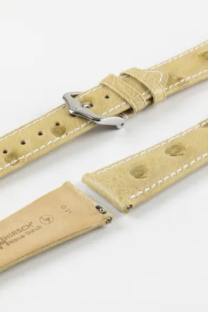 Hirsch MASSAI OSTRICH Leather Watch Strap in BEIGE With WHITE Stitching