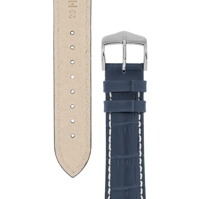 Hirsch MODENA Alligator Embossed Leather Watch Strap in BLUE