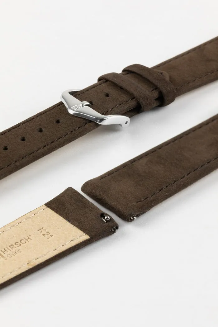 Hirsch OSIRIS Calf Leather with Nubuck Effect Watch Strap in BROWN