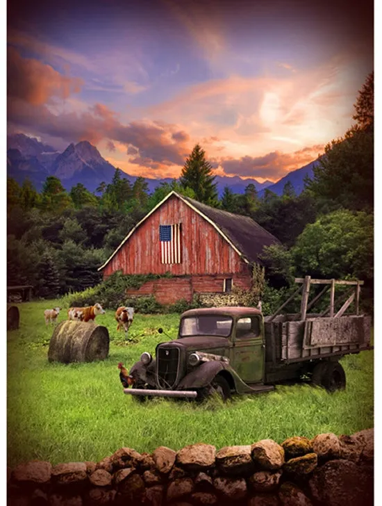 Hoffman Fabrics Sun Up to Sun Down Sunrise Barn Cotton Panel S4777-112-Dawn