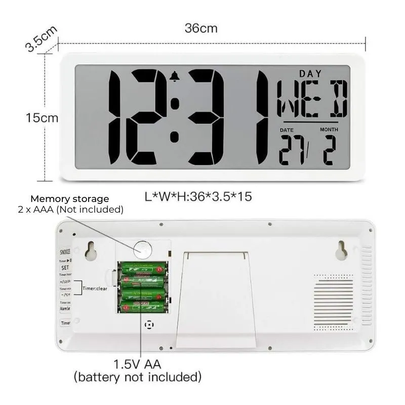 Homlly Large Digital Alarm Clock w Date (36*15cm)