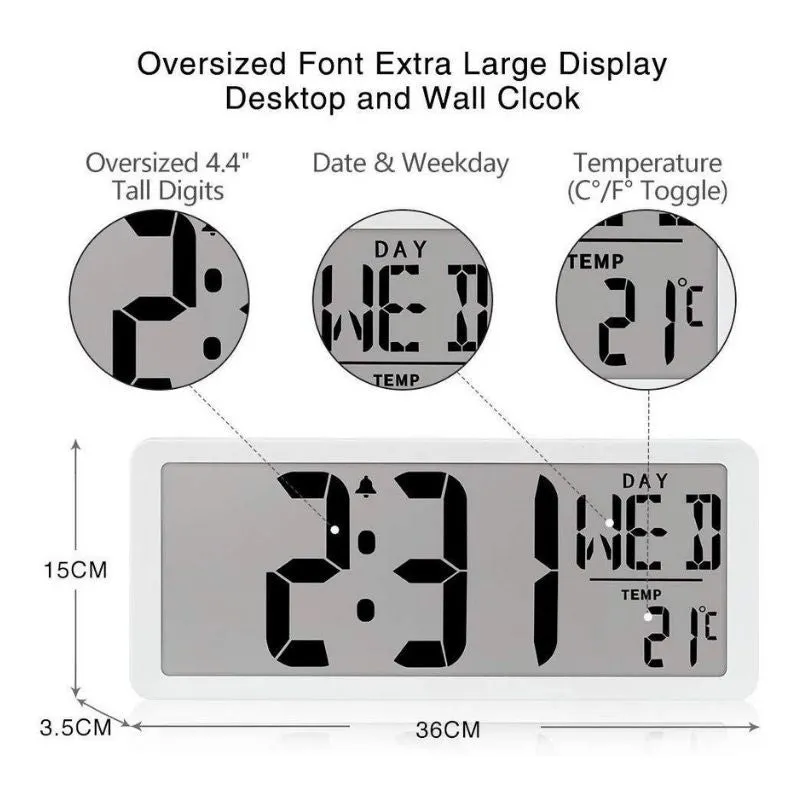 Homlly Large Digital Alarm Clock w Date (36*15cm)