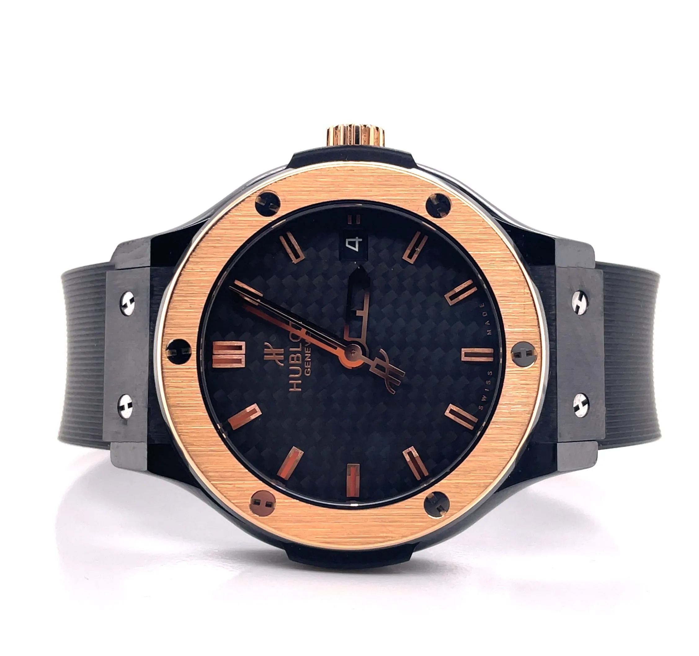 Hublot Classic Fusion 36mm Black Ceramic 18k Rose Gold Bezel Watch *MINT