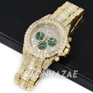 Iced Raonhazae Lab Diamond Drake 14K Gold /Green Plated Watch with Stone