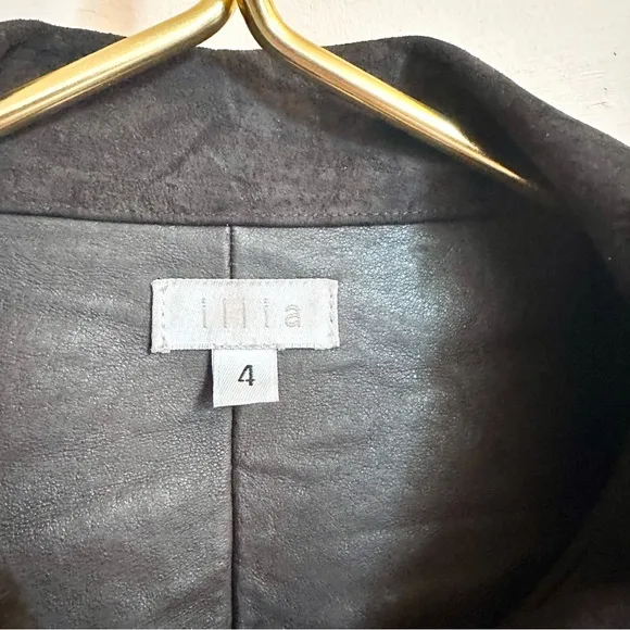 Illia Brown Leather Jacket with Floral Embroidery