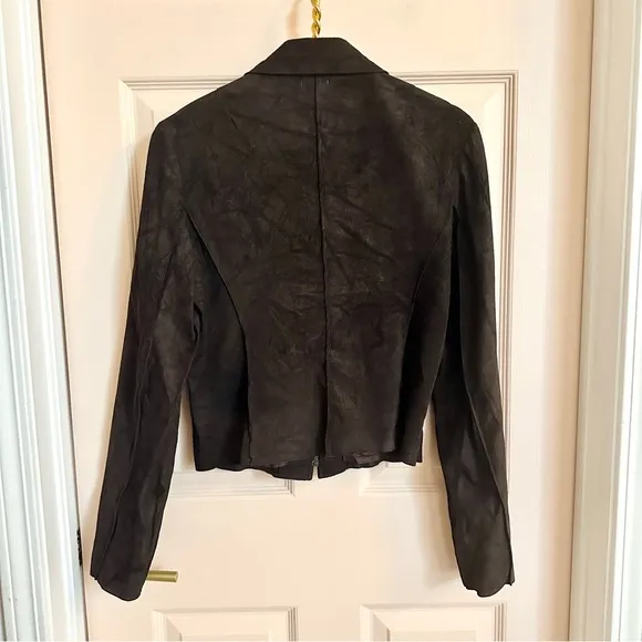 Illia Brown Leather Jacket with Floral Embroidery