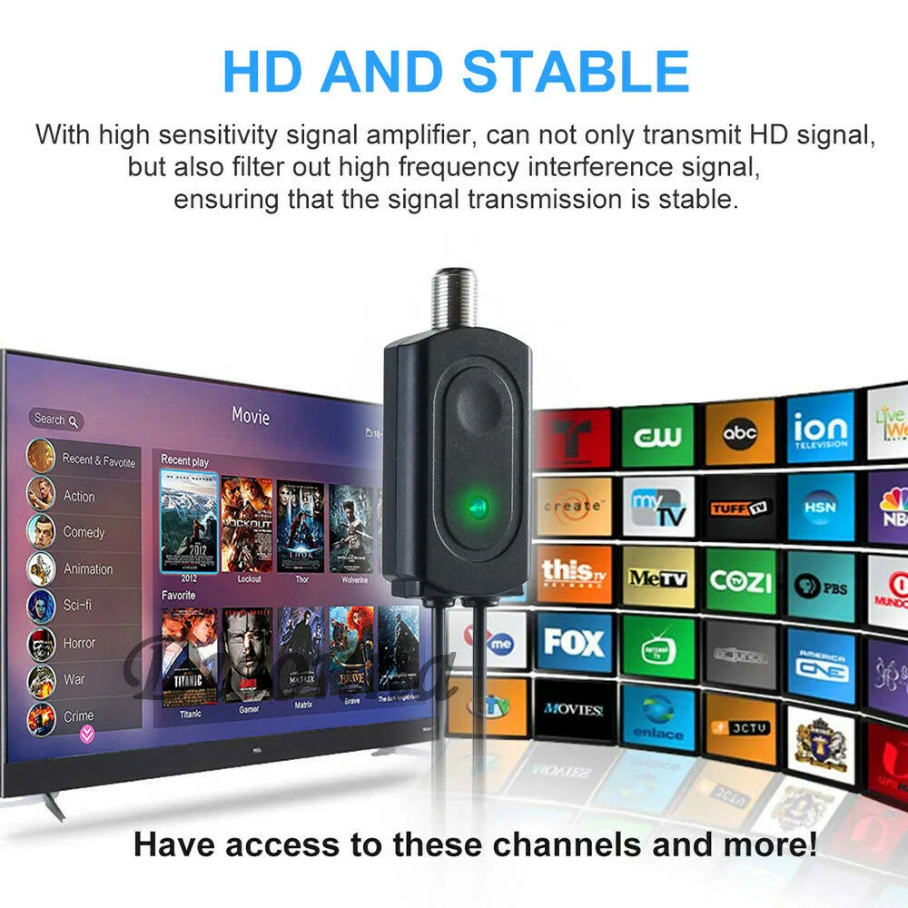 Indoor TV Antenna  Digital Aerial HD Freeview Amplified Thin HDTV 450 Mile Range black