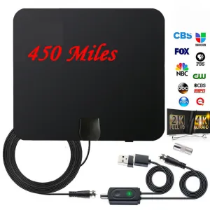 Indoor TV Antenna  Digital Aerial HD Freeview Amplified Thin HDTV 450 Mile Range black