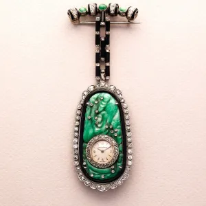 Jaeger Lecoultre Jade Diamond Onyx Pendant Watch, Art Deco (Objet)