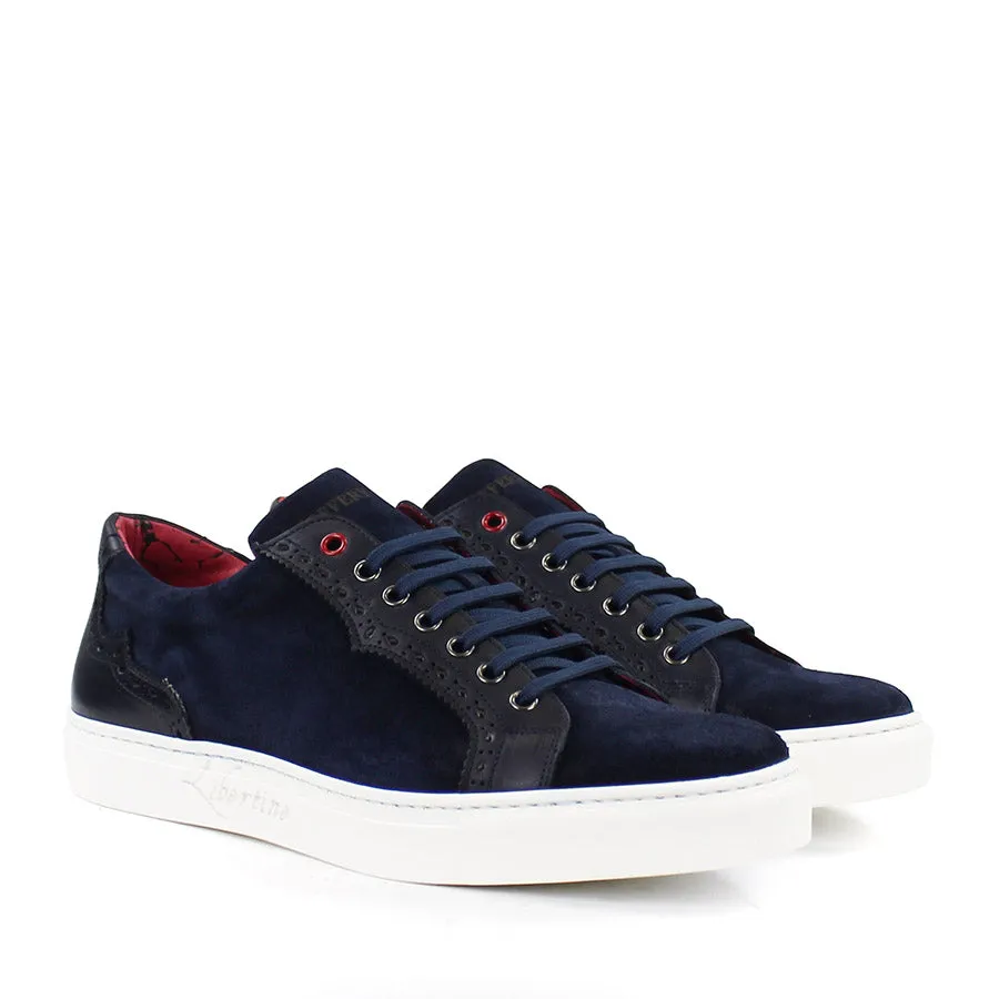 Jeffery West - Apolo Velour Leather Trainers in Navy