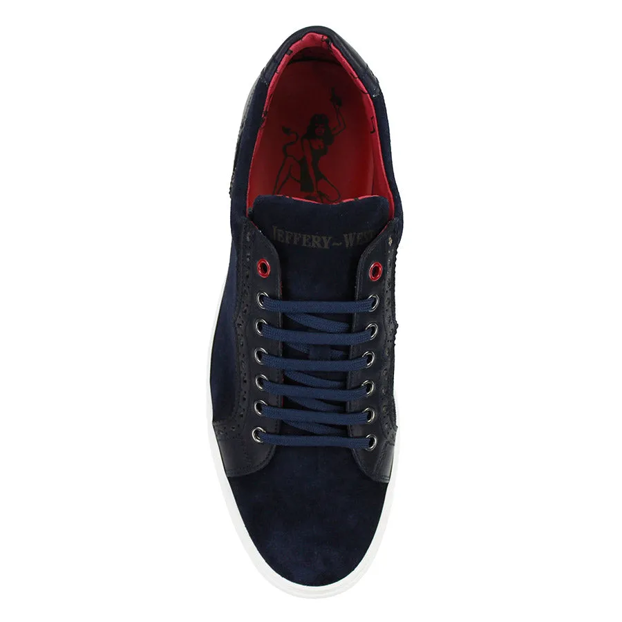 Jeffery West - Apolo Velour Leather Trainers in Navy