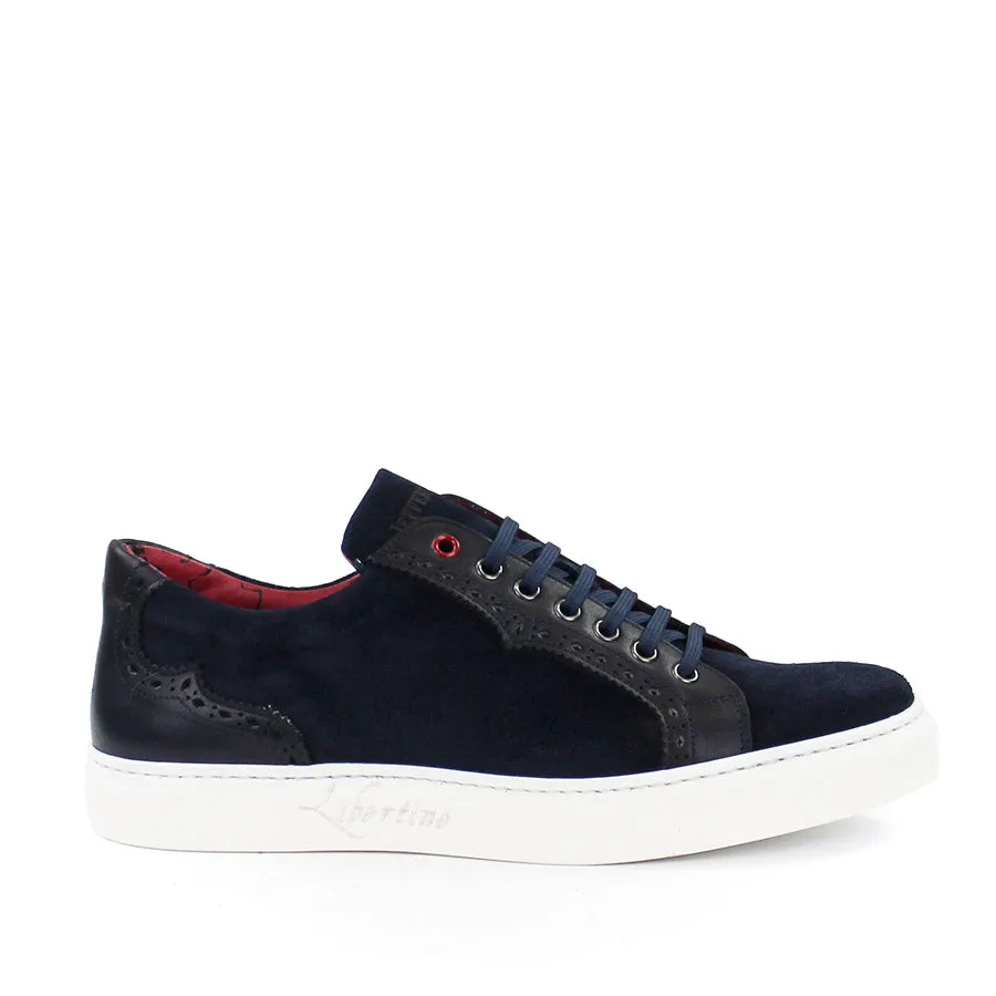 Jeffery West - Apolo Velour Leather Trainers in Navy